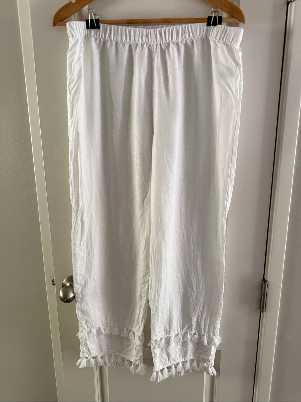 St. Tropes Women’s 100% Linen White Straight Leg Trousers Minimalist Old Money